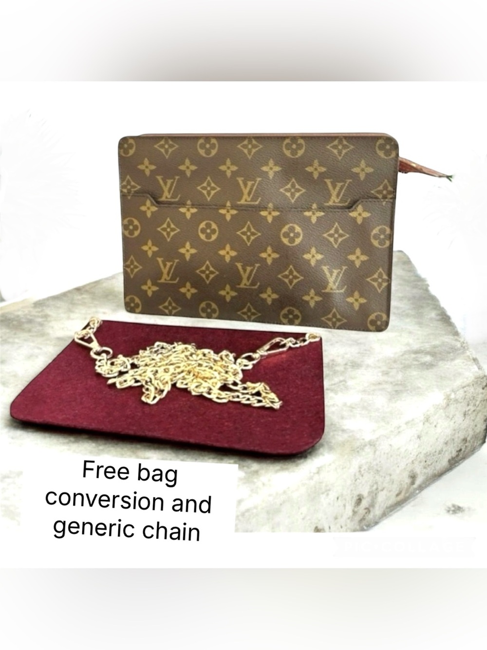 Vintage LOUIS VUITTON Monogram Coated Canvas Homme Clutch Bag Brown Authentic